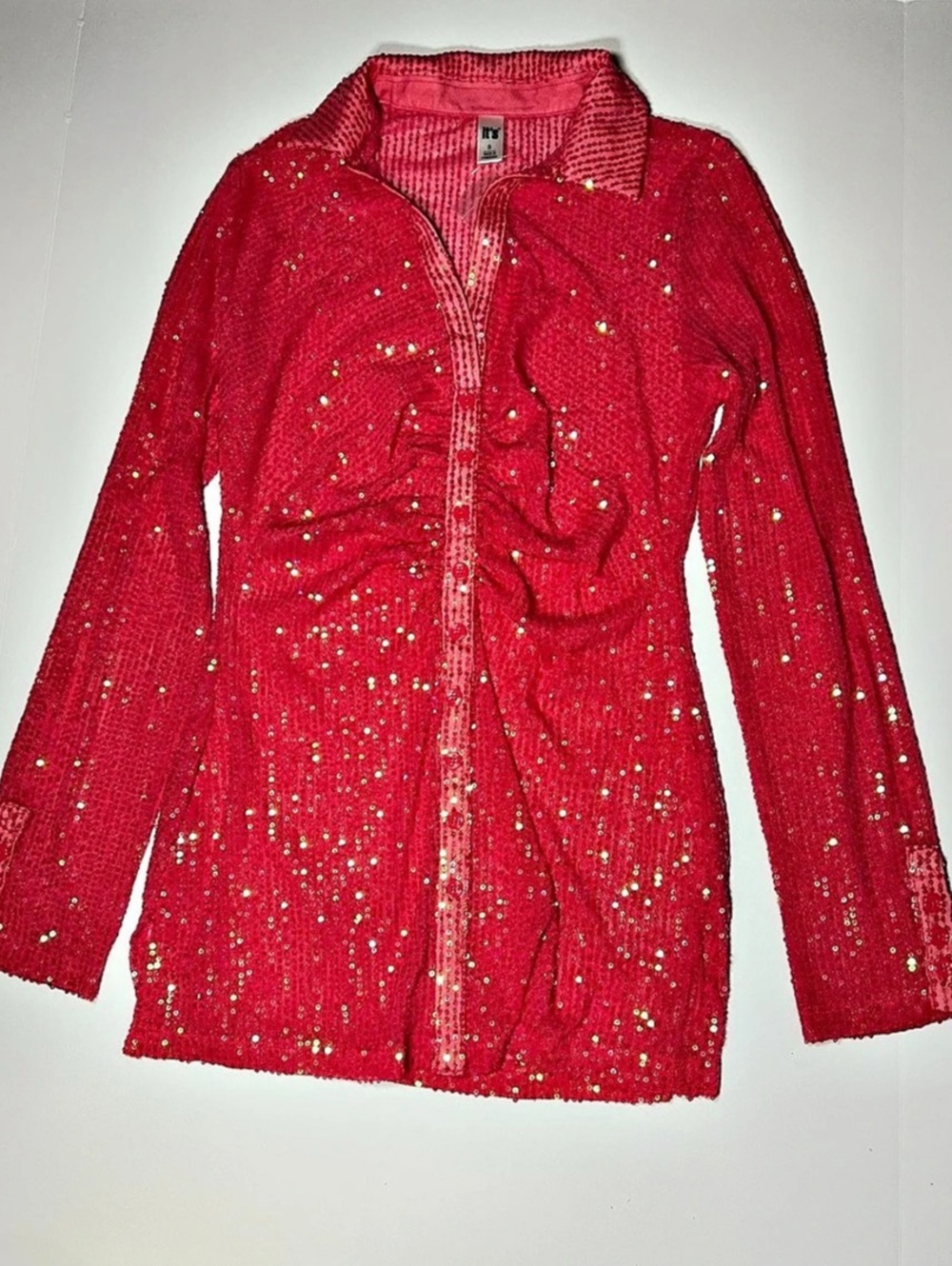 It's Sequin Button Front Top in Red Size Medium Like New